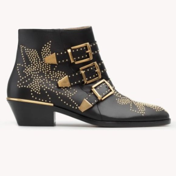 Chloe Shoes - NWT Chloe | Gold Studded Black Leather Susanna Boots, Size 5.5